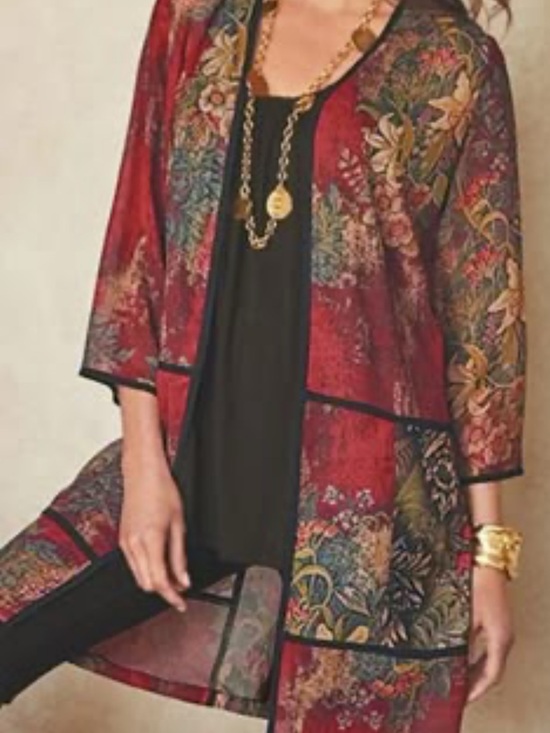 Soft Surroundings Tops - Soft Surroundings Red Floral Open-Front Tunic Jacket